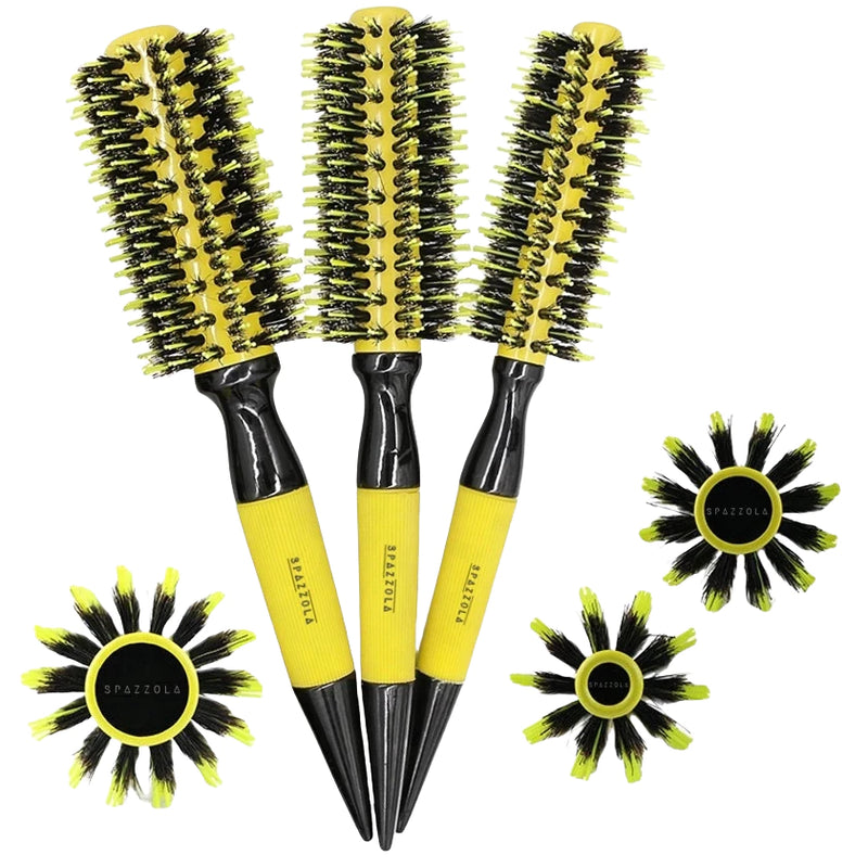 Escova De Cabelo Térmica Amarela Cerdas De Javali Mista Madeira