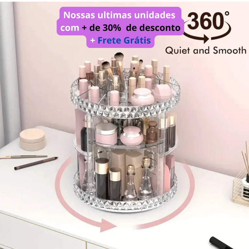 Organizador de cosméticos e maquiagem em acrílico giratório 360º