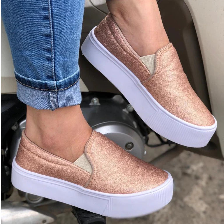 Tênis Feminino Onça Casual Calce Fácil Slip On Iate Plataforma