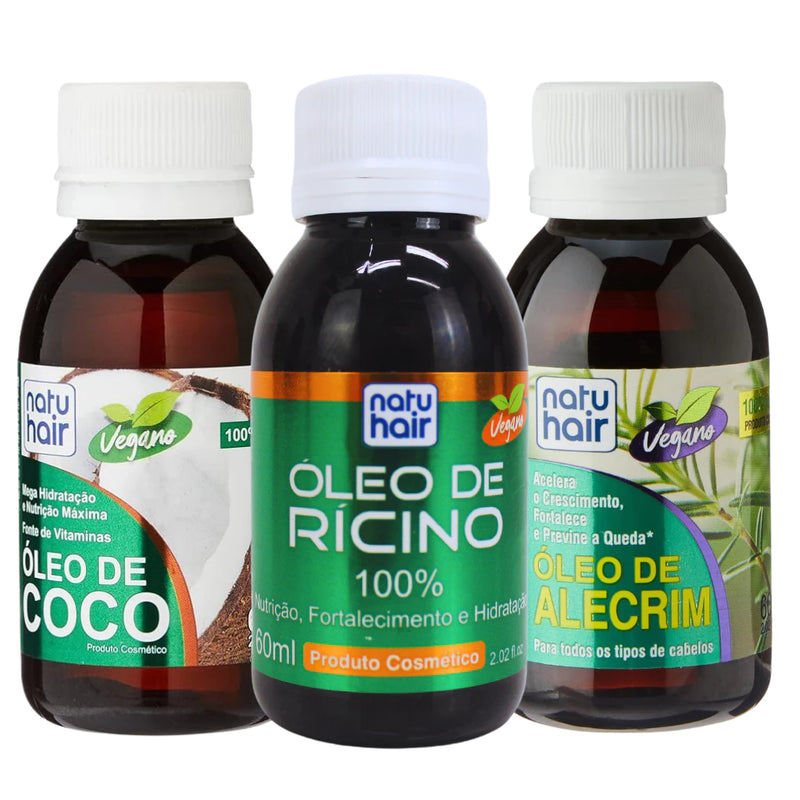Kit Terapia Capilar Óleo de Coco + Rícino + Alecrim Natuhair 60ml
