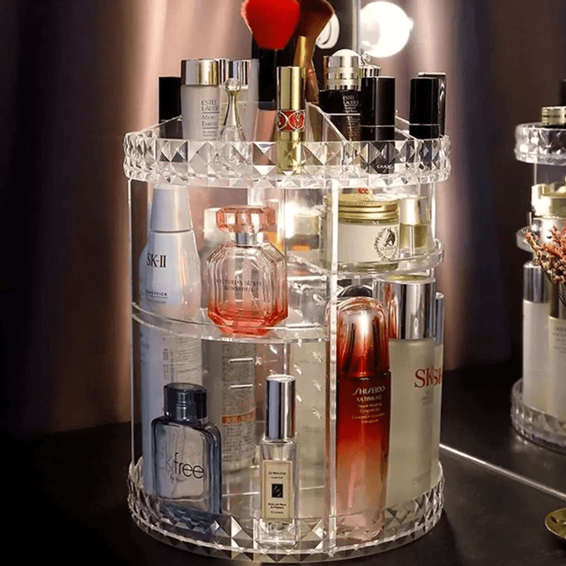 Organizador de cosméticos e maquiagem em acrílico giratório 360º