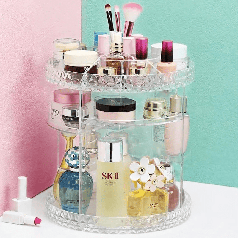 Organizador de cosméticos e maquiagem em acrílico giratório 360º