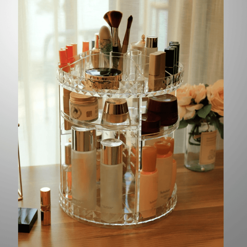 Organizador de cosméticos e maquiagem em acrílico giratório 360º