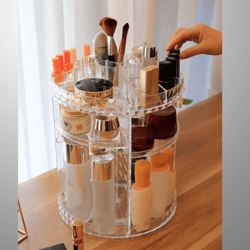 Organizador de cosméticos e maquiagem em acrílico giratório 360º