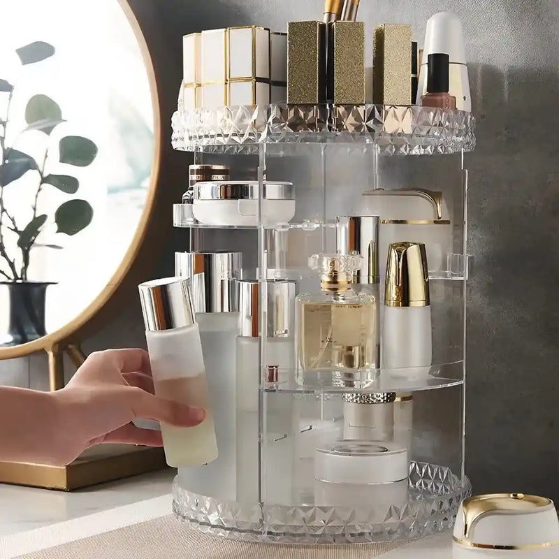 Organizador de cosméticos e maquiagem em acrílico giratório 360º